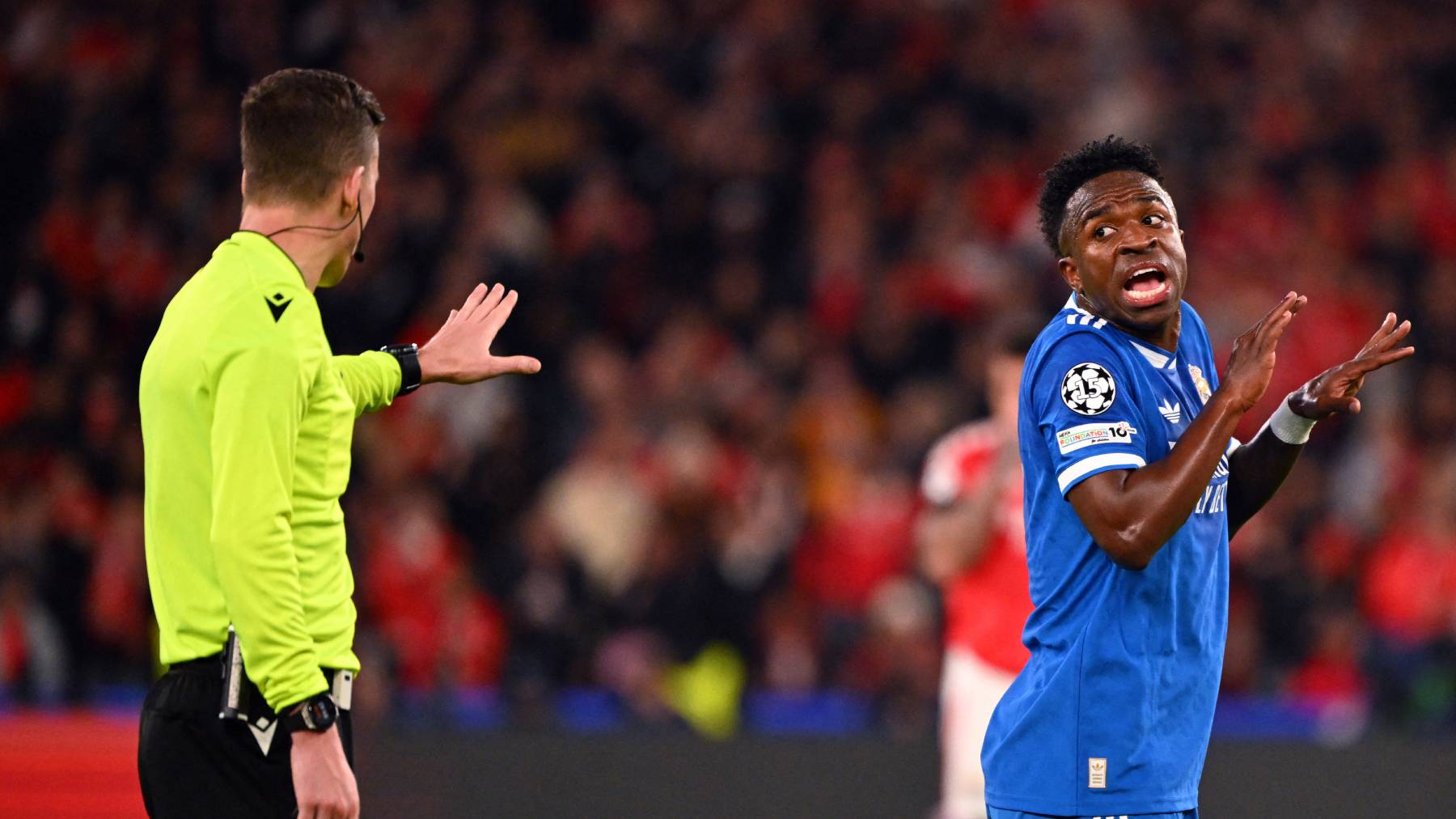 LISBON, PORTUGAL - FEBRUARY 17: Real Madrid player Vinicius Junior reacts during the UEFA Champions League match between SL Benfica and Real Madrid at Estadio da Luz in Lisbon, Portugal, on February 17, 2026. Zed Jameson / Anadolu