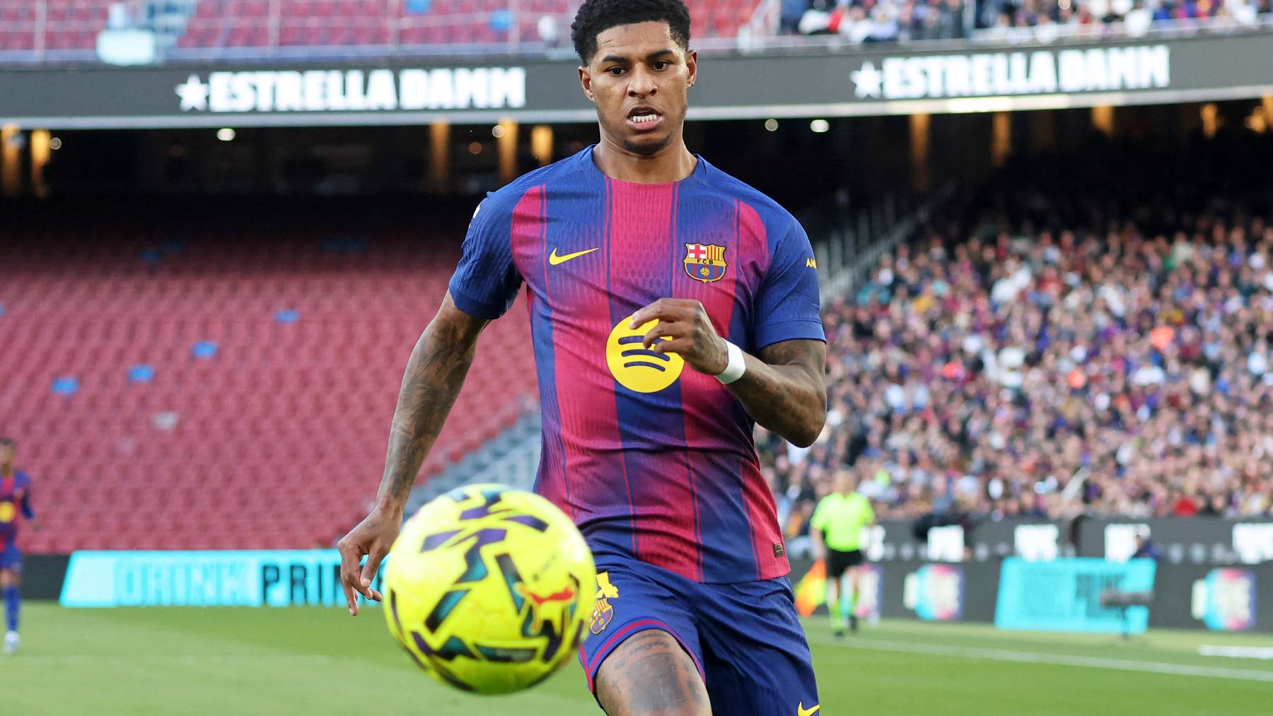 Marcus Rashford plays during the match between FC Barcelona and RCD Mallorca, corresponding to week 23 of LaLiga EA Sports, at the Spotify Camp Nou in Barcelona, Spain, on February 7, 2026. (Photo by Joan Valls/Urbanandsport/NurPhoto)