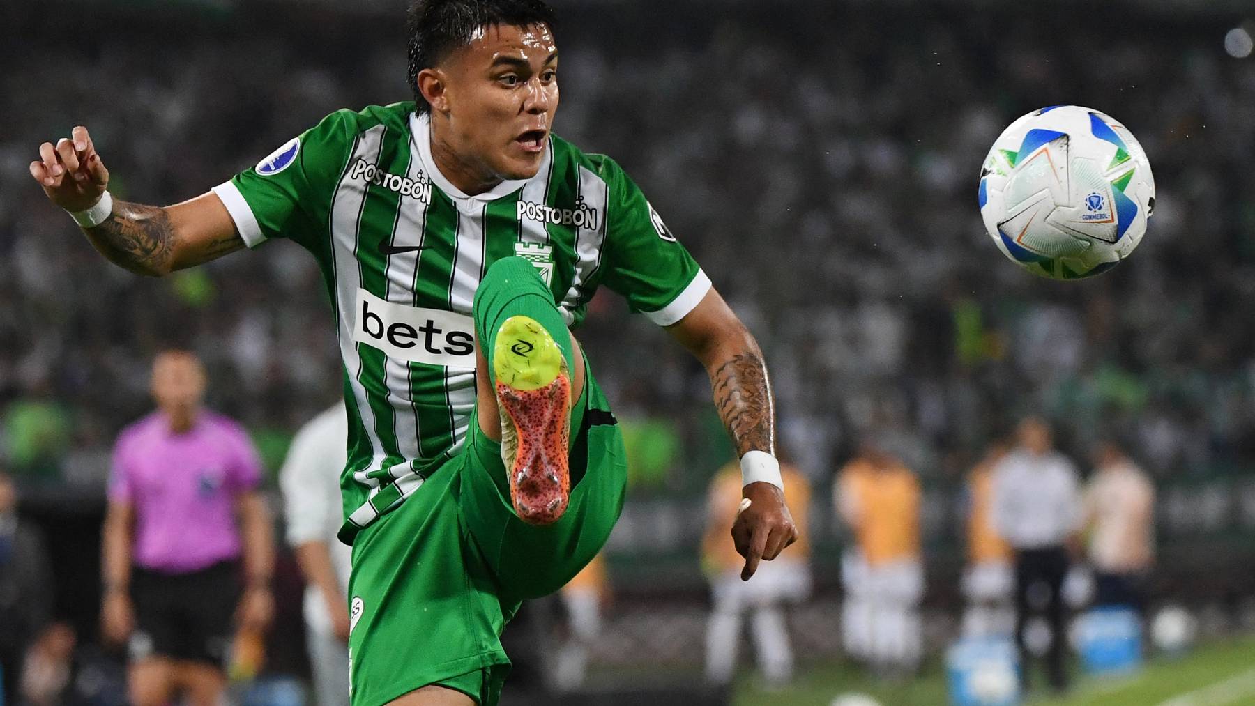 Atletico Nacional's forward #13 Nicolas Rodriguez controls the ball during the Copa Sudamericana football match between Colombia's Atletico Nacional and Millonarios at the Atanasio Girardot Stadium in Medellín, Colombia on March 4, 2026. Atletico Nacional, the most successful club in Colombian soccer, announced on March 24, 2026, that it had suspended promising midfielder Nicolas Rodríguez pending an investigation into allegations of sexual abuse against him.